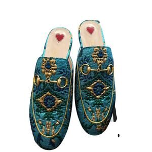 Gucci 'Princetown' Brocade Slip-On Horsebit Loafers (Blue)
